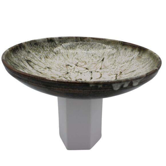 Hand Thrown Pottery Bowl Earth Tone Base and Drip Glaze Vintage Kitchen Decor - Picture 5 of 6